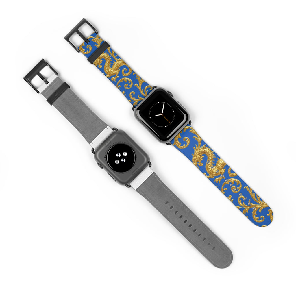 Dragon Baroque Watch Band – Gold Dragon Scroll Pattern on Royal Blue