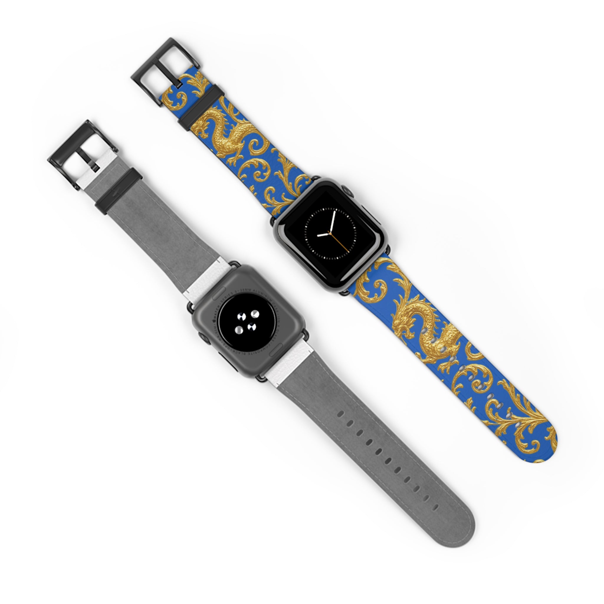 Dragon Baroque Watch Band – Gold Dragon Scroll Pattern on Royal Blue