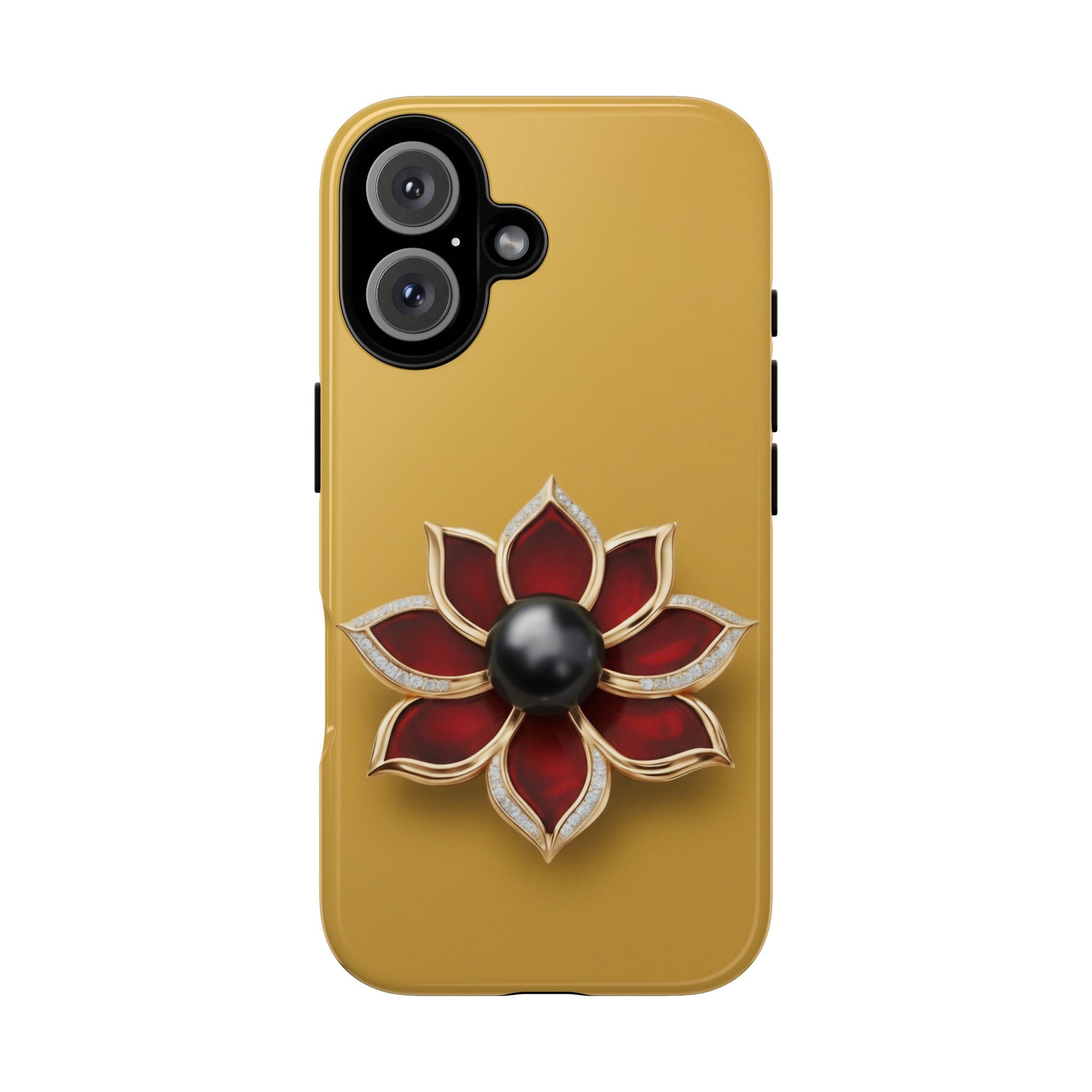 Gold & Red Floral Jewel Phone Case — Raised Flower Grip